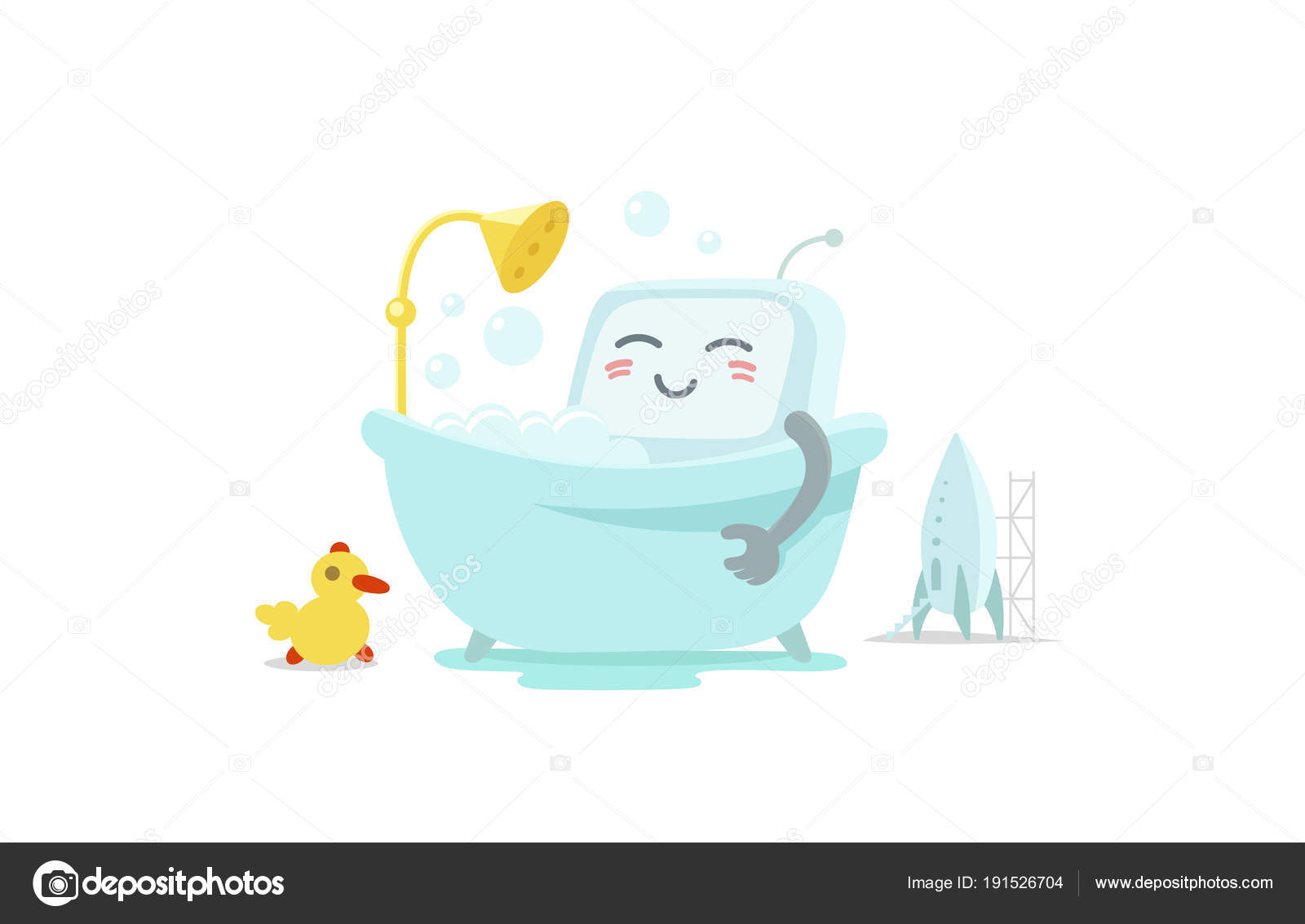 Emoji sticker robot is taking bathin in the bathroom. Very cute picture