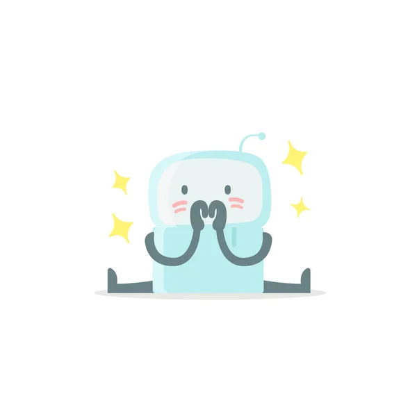 Emoji sticker Icon. Baby cute small new robot surprised and shy. Very cute for child kid picture confusion. Flat color vector illustration — Stock Vector