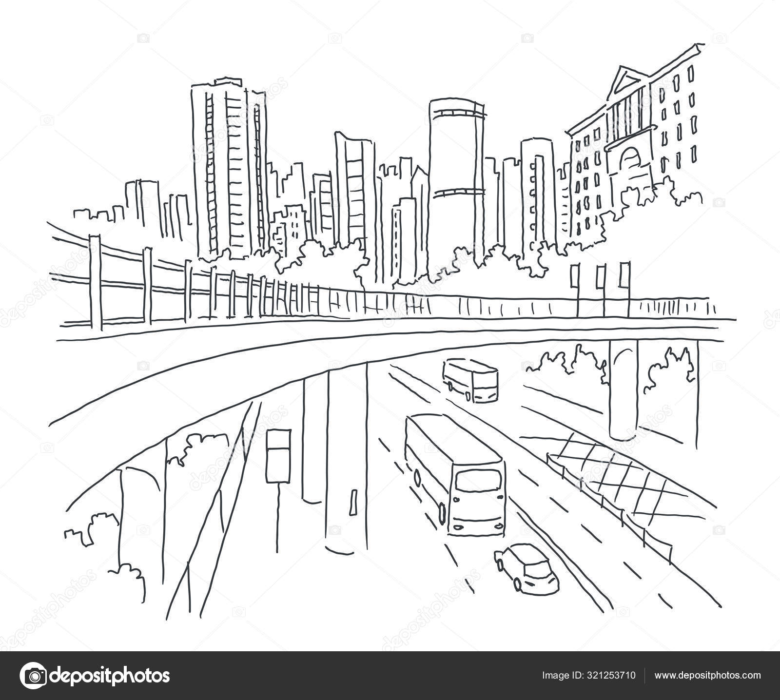 Cityscape Hand Drawing Skyline City Office Buildings On Light Background  Outline Cityscape Wide Horizontal Panorama Stock Illustration - Download  Image Now - iStock