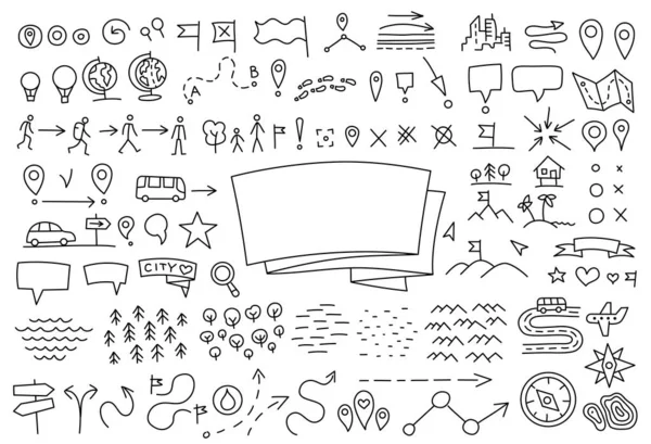 Seyahat notları. Harita karalama arkaplanı. Coğrafi. Yıllık kapağı. Uzayı kopyala El çizimi eskiz vektörü siyah çizgi çevresi.