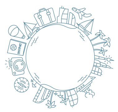 Circle traveling around the earth. Rest, vacation. Copy space. Vector line. Place for text. vector