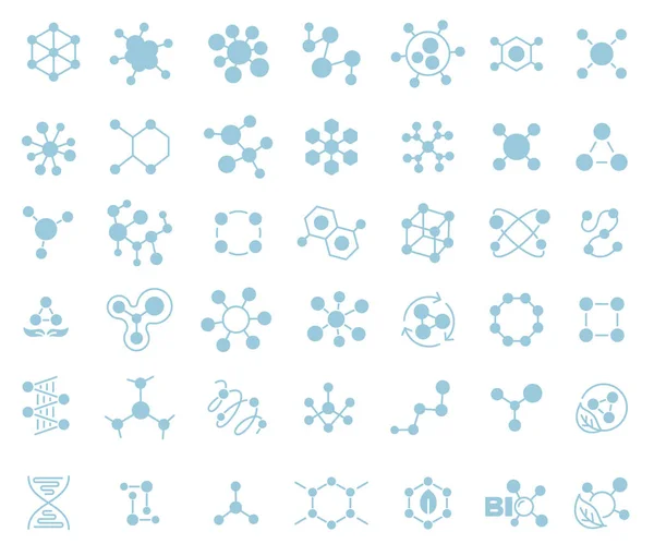 科学分子轮廓图标集。 药学硕士。 化学生物技术结构。 实验室研究。 蓝色. — 图库矢量图片