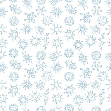 Virüsün kusursuz bir geçmişi var. Coronavirus. Viral bakteri enfeksiyonu. Virüs laboratuarı enfeksiyonu. Contour çizgi vektörü.