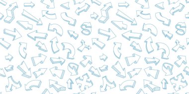 Ok çizimi ayarladı. Mavi, pürüzsüz bir arka plan. Oklar el çizgisi. Vektör ana hatları.