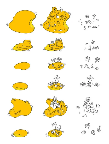 Adventure island map creator set. Fantasy board game kit. Vector yellow white colour. — 스톡 벡터