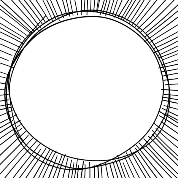 Moldura redonda preta. Esboço de pinceladas redondas. Linhas pretas num círculo. Lugar para SMS. Espaço para cópia. Vetor desenhado à mão . — Vetor de Stock