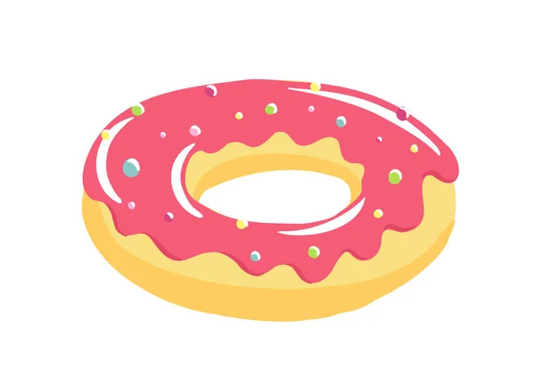 Donut con una sabrosa crema rosa. Dulce postre. Bonito y brillante. Ilustración isométrica vectorial . — Vector de stock