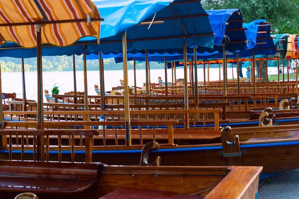 A pletna, traditional Slovenia boat — Stock Photo, Image