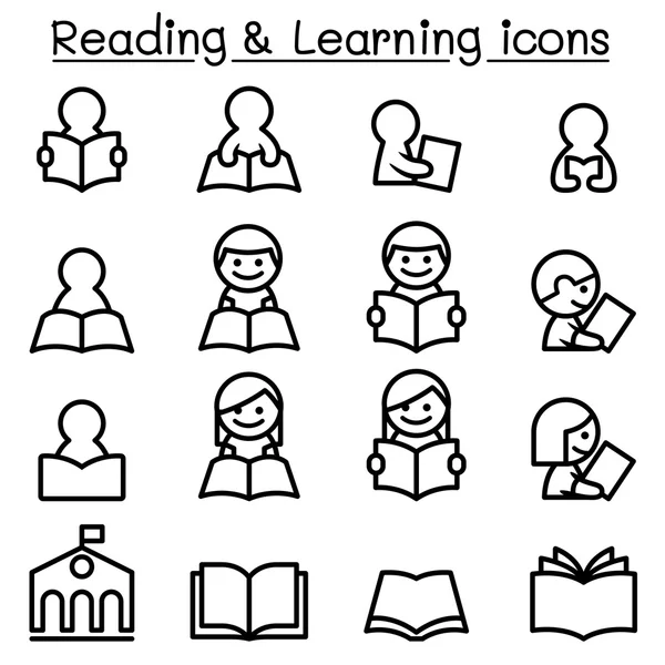 Reading , Learning , Studying icon set in thin line style — Stock Vector