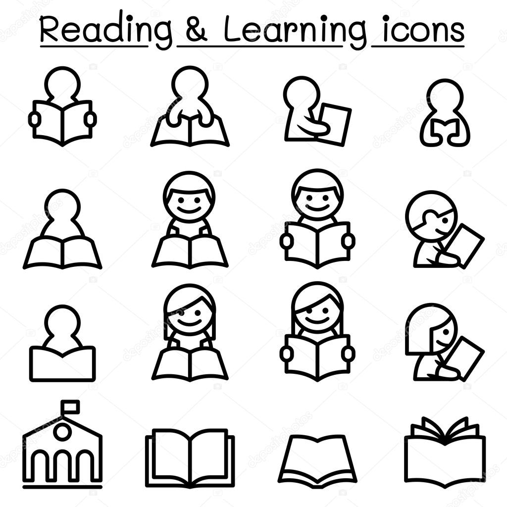 Reading , Learning , Studying icon set in thin line style