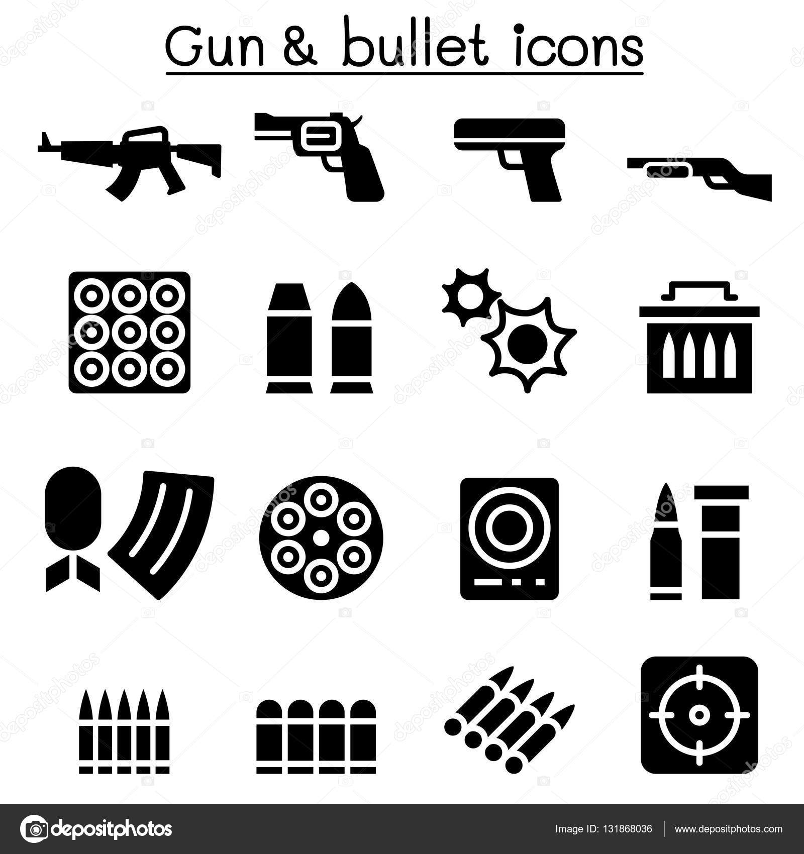 Gun Bullet Icon Set Vector Illustration Graphic Design Stock