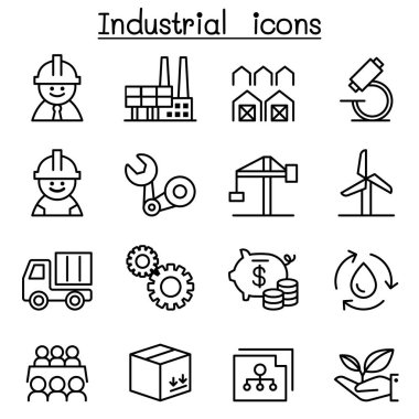 İnce çizgi stilinde endüstriyel Icon set