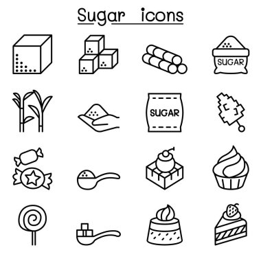 İnce çizgi stilinde şeker Icon set