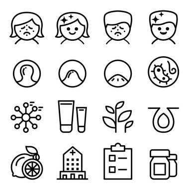 İnce çizgi stilinde akne Icon set