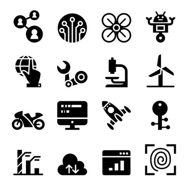Teknoloji Icon set vektör çizim grafik tasarım