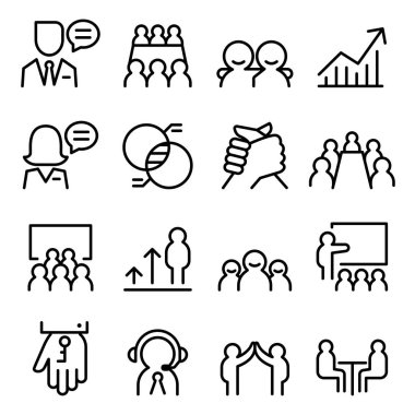 İnce çizgi stilinde iş danışmanlık Icon set
