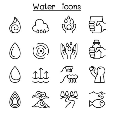 İnce çizgi stili vektör çizim grafik tasarım su Icon set