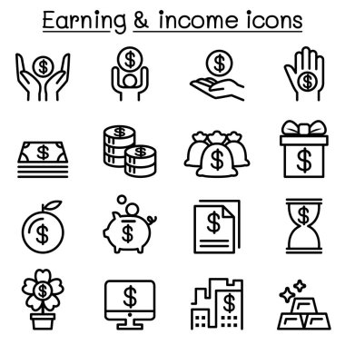 Stil vektör çizim grafik tasarım kazanç, gelir, para simgesi ince ayarla satır