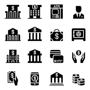 Bankacılık ve Finans simge vektör çizim grafik tasarım seti