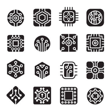 Bilgisayar çipleri ve elektronik devre simgeler vektör çizim grafik tasarım
