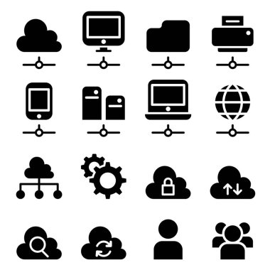 Vektör çizim grafik tasarım bulut hesap yapmak teknoloji Icon set