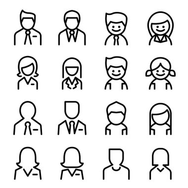 İnce çizgi stili vektör çizim grafik tasarım kullanıcı, Avatar, erkek, kadın simgesi ayarla