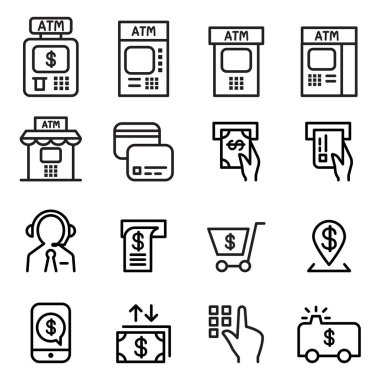 İnce çizgi stili vektör çizim grafik tasarım ATM Icon set