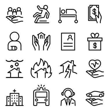 İnce çizgi stili vektör çizim grafik tasarım sigorta Icon set