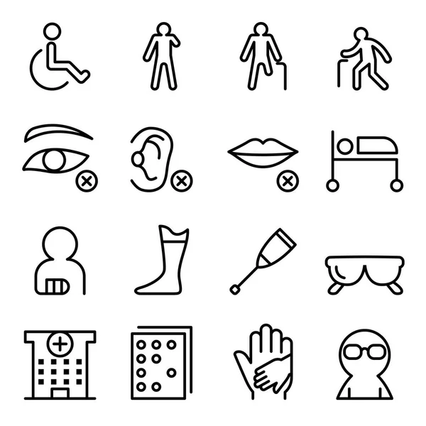 Набор значков инвалида и гандикапа в стиле тонкой линии — стоковый вектор