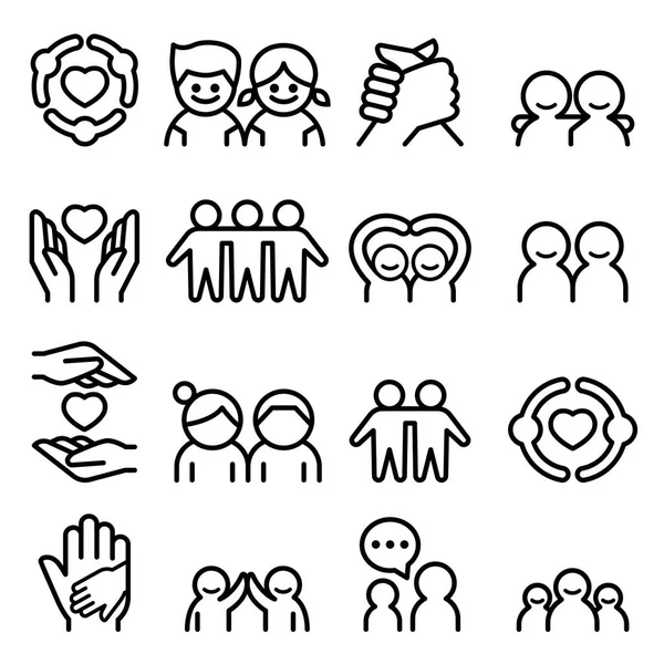 Friendship & Friend icon set in thin line style Illustrazione vettoriale Grafico — Vettoriale Stock