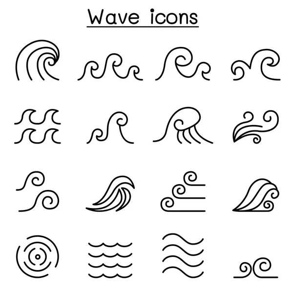 Abstracte Wave pictogrammenset in dunne lijnstijl vectorillustratie, grafisch ontwerp — Stockvector