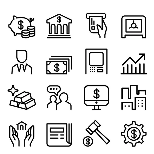 Bancário & Ícone financeiro definido em linha fina estilo ilustração vetorial Design gráfico — Vetor de Stock