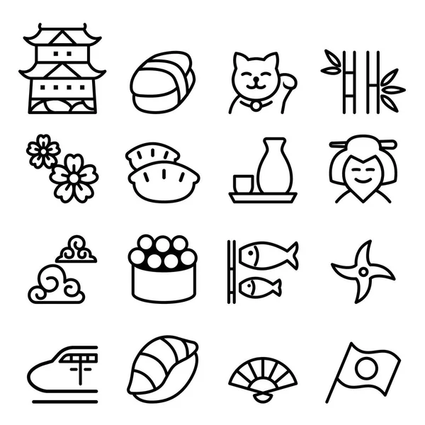 Ícone básico japão definido em estilo de linha fina —  Vetores de Stock