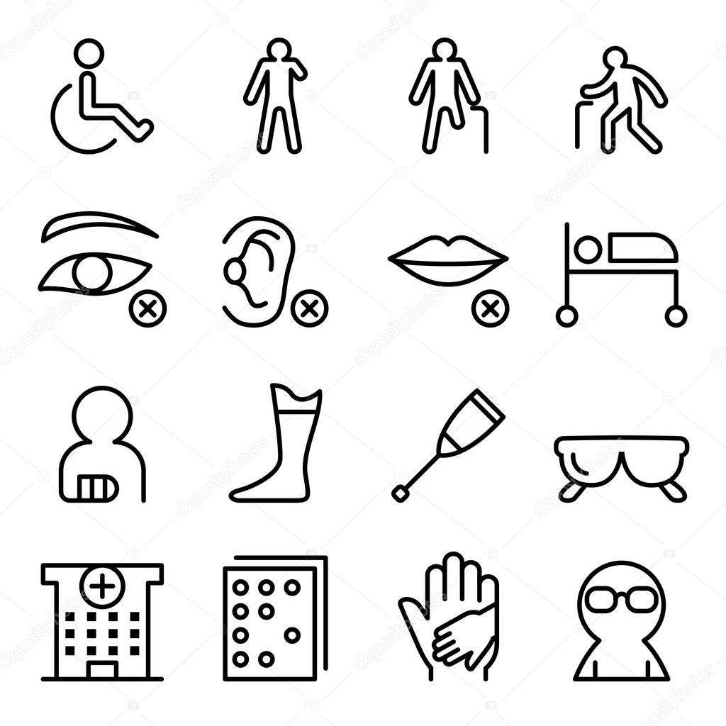 Handicap & Disabled icon set in thin line style