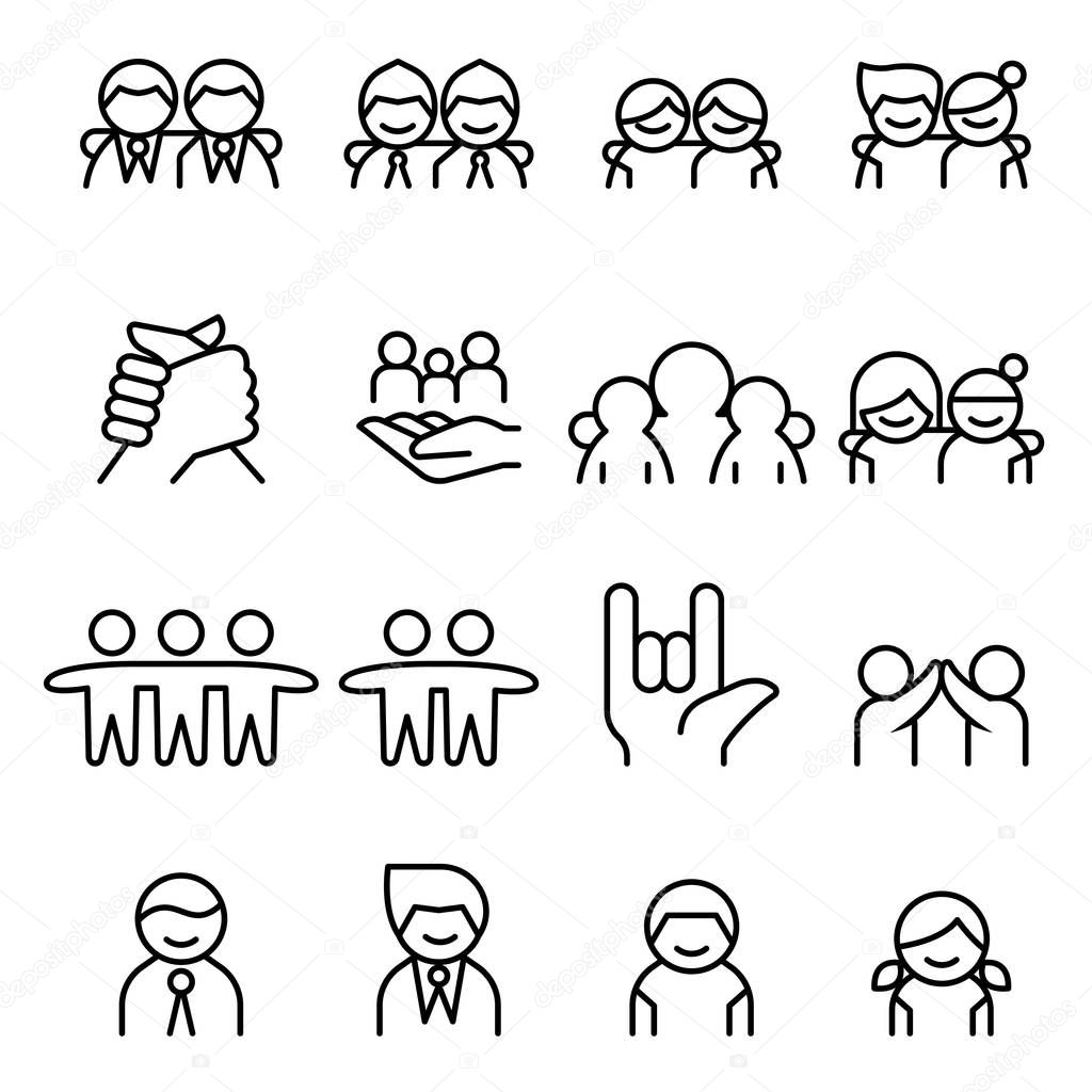 Friendship & Friend icon set in thin line style Vector illustration Graphic design