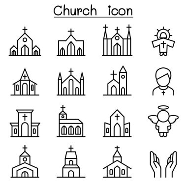 İnce çizgi stili kilise Icon set