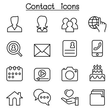 İletişim simgeler için sosyal ağ içinde ince çizgi stilini ayarla