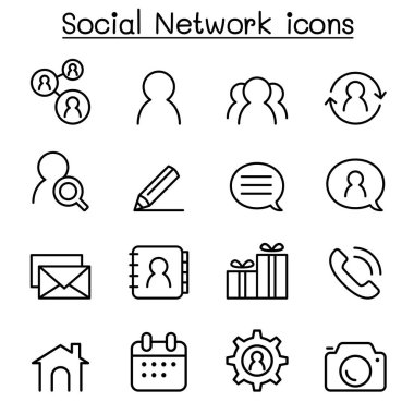 İnce çizgi tarzı sosyal ağ simgesini ayarla