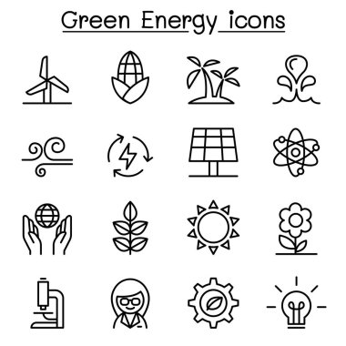 İnce çizgi stilinde yeşil enerji Icon set