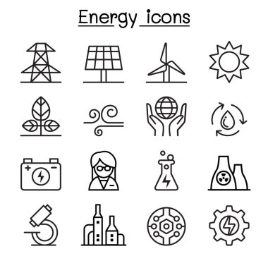 İnce çizgi stilinde enerji Icon set