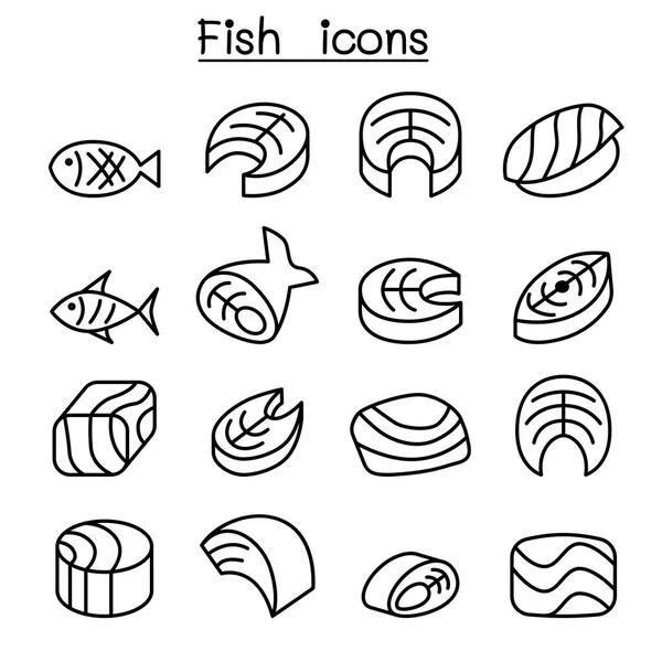 İnce çizgi stilinde balık et Icon set