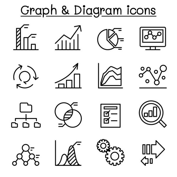 Graf & Diagram ikonky ve stylu tenké čáry — Stockový vektor