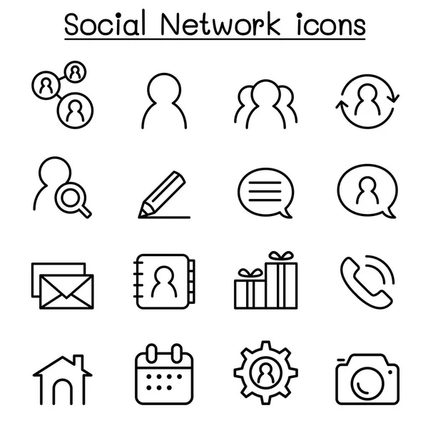 在细线样式中设置社会网络图标 — 图库矢量图片