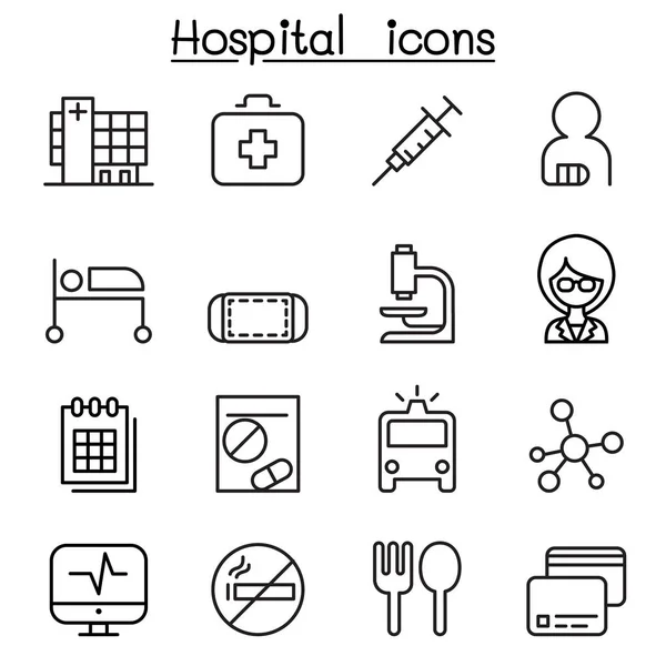 İnce çizgiler tyle hastane ve tıp Icon set — Stok Vektör