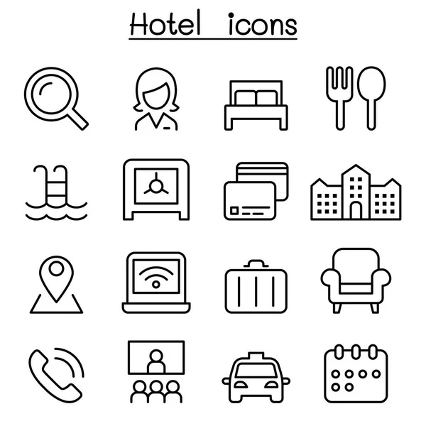 Ícone do hotel definido em estilo de linha fina —  Vetores de Stock