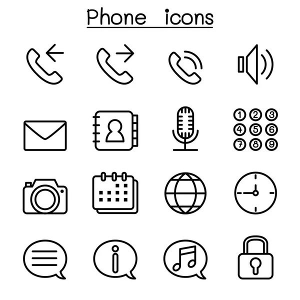 Telefon simgesini ince çizgi stili ayarla — Stok Vektör
