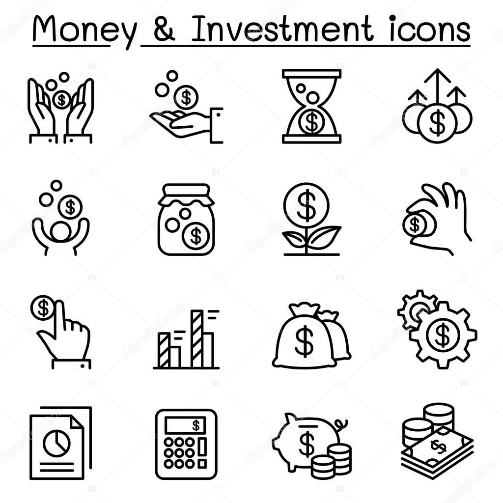 Money & Investment icon set in thin line style