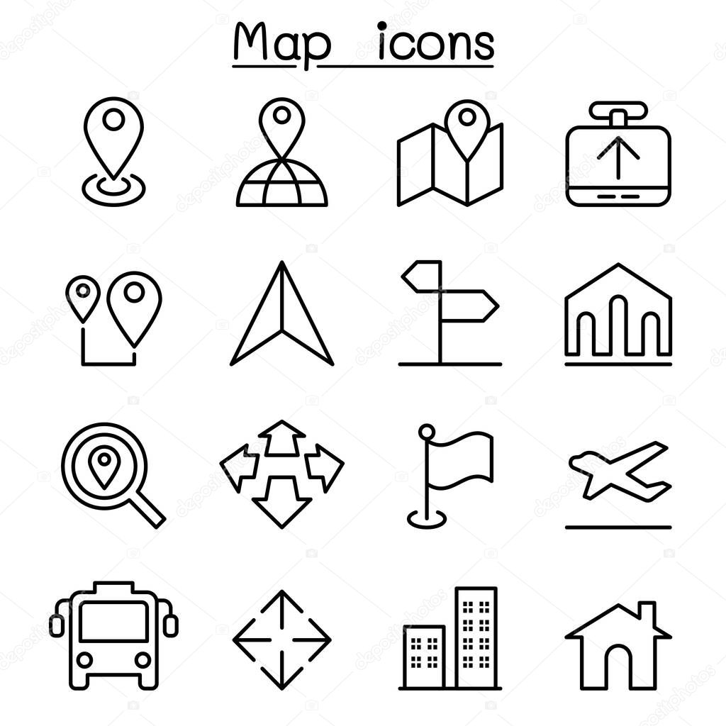 Map icon in thin line style