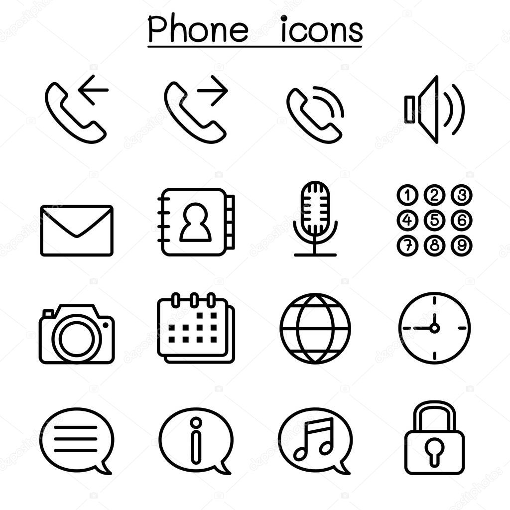 Phone icon set in thin line style