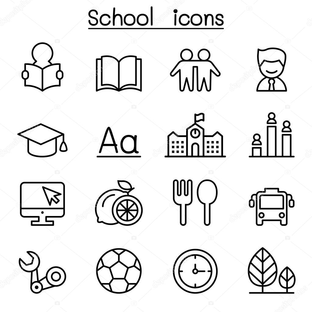 School & Education icon set in thin line style